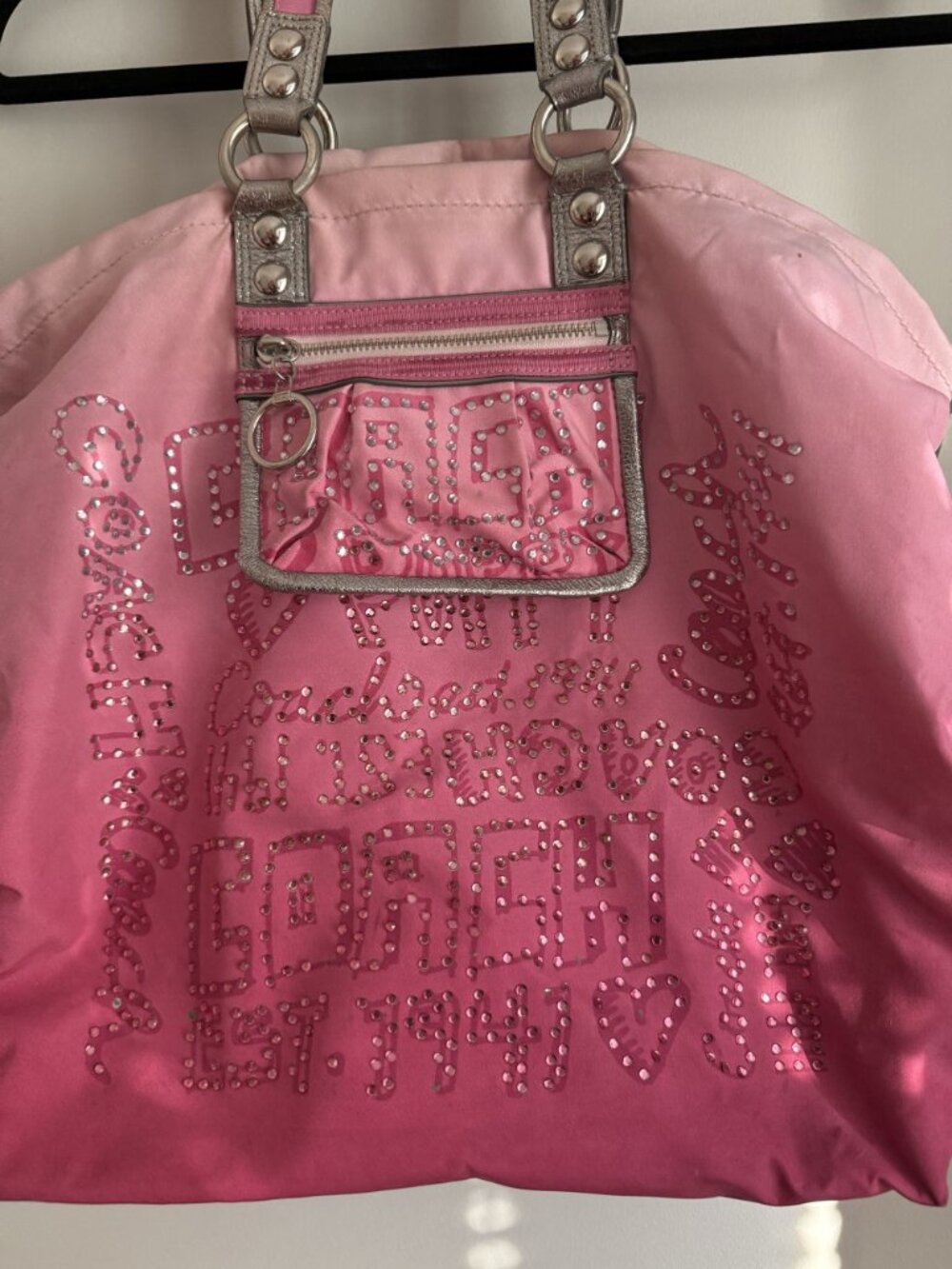 Coach Poppy Pink Ombre Storypatch XL Tote Bag Rhinestone 15 x 18 x 6 [jb] - Picture 2 of 9